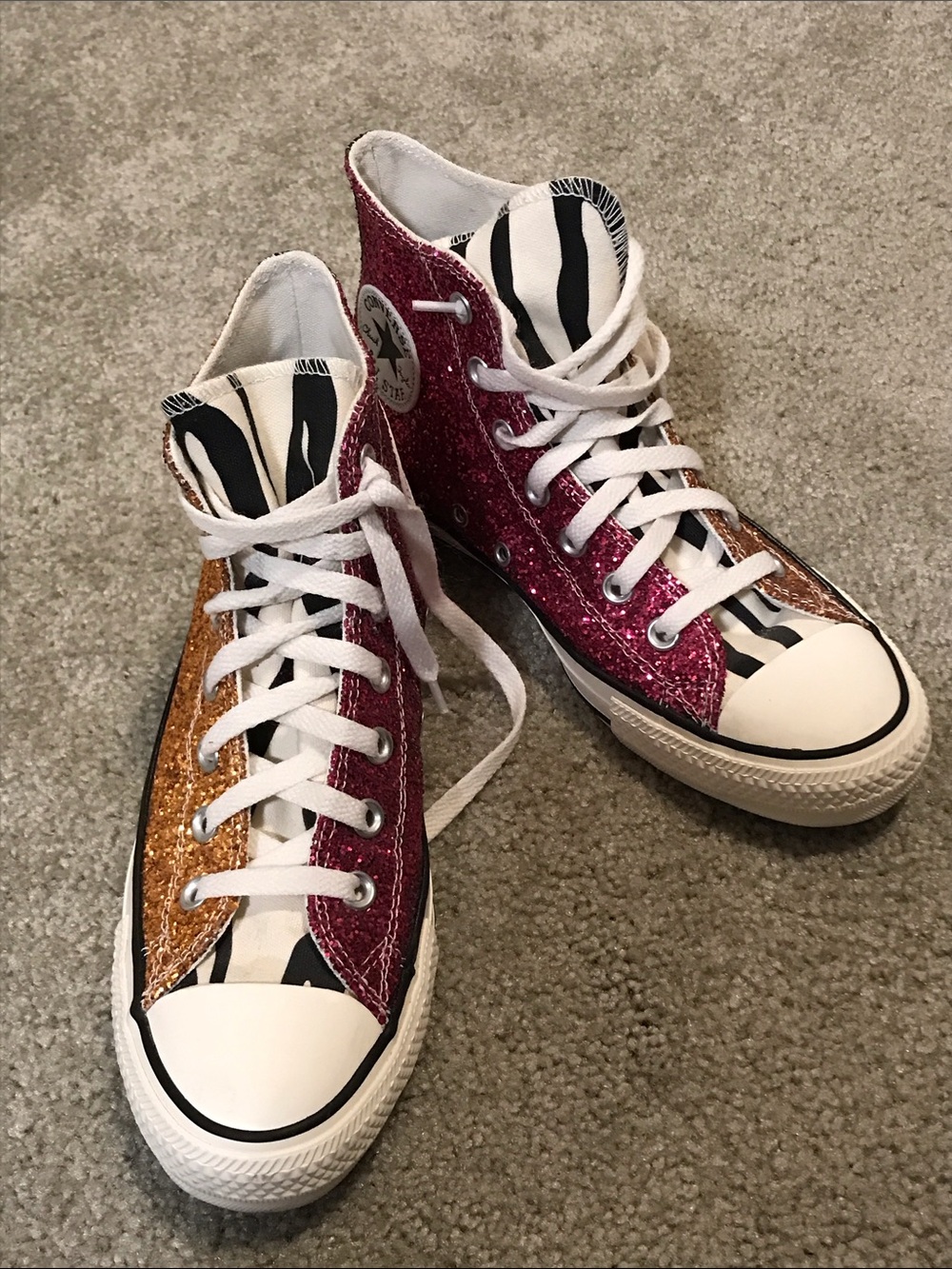 Preowned unisex HiTop Glitter CONVERSE YOU sneakers pink orange zebra tongue 6/8